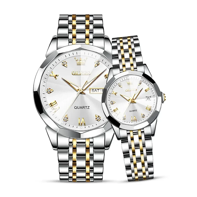 Olevs Silver Dial Two-tone Couples Watch | 9931